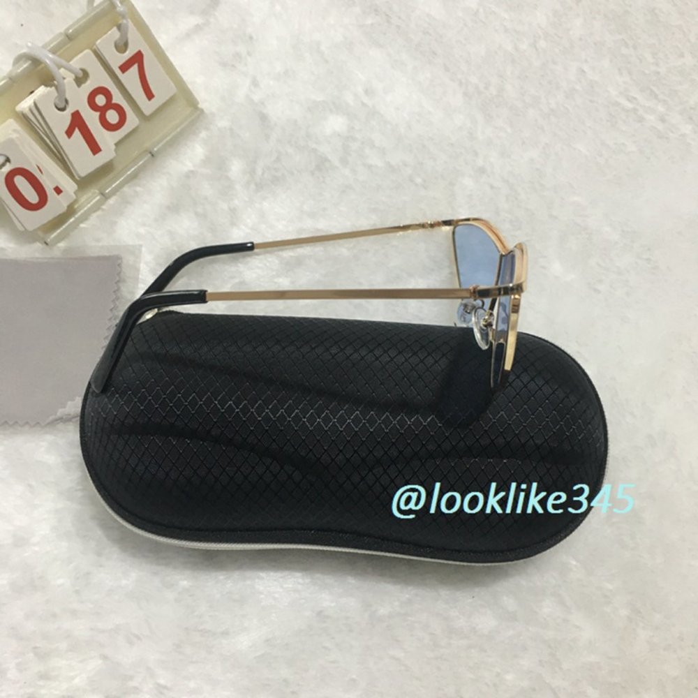 Cat Eyes Gold Frame Blue Lens Sunglasses - Picture 2 of 4